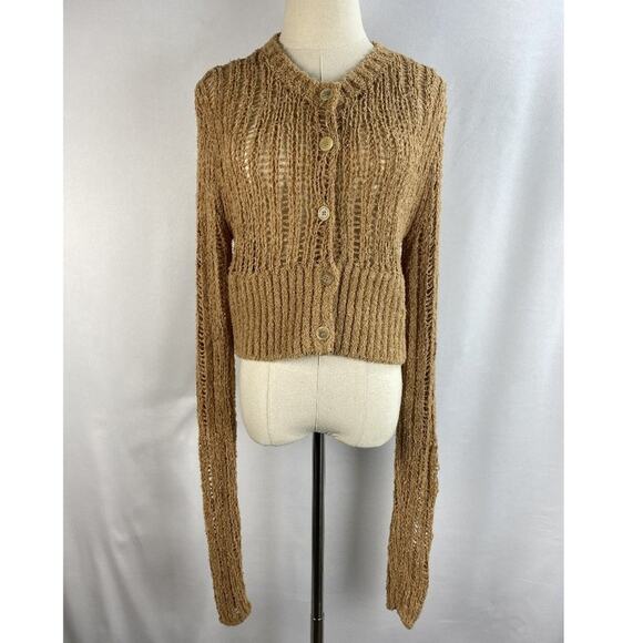 TheOpen Product sz 1 = XS / S Ribbed Knit Cardigan Top Tan - Picture 1 of 7